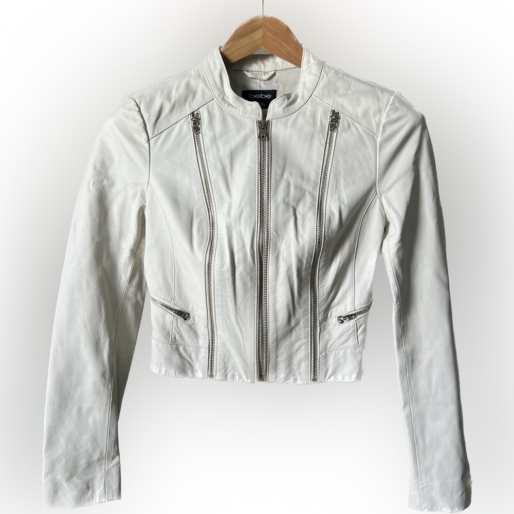 Bebe White Leather Moto Jacket